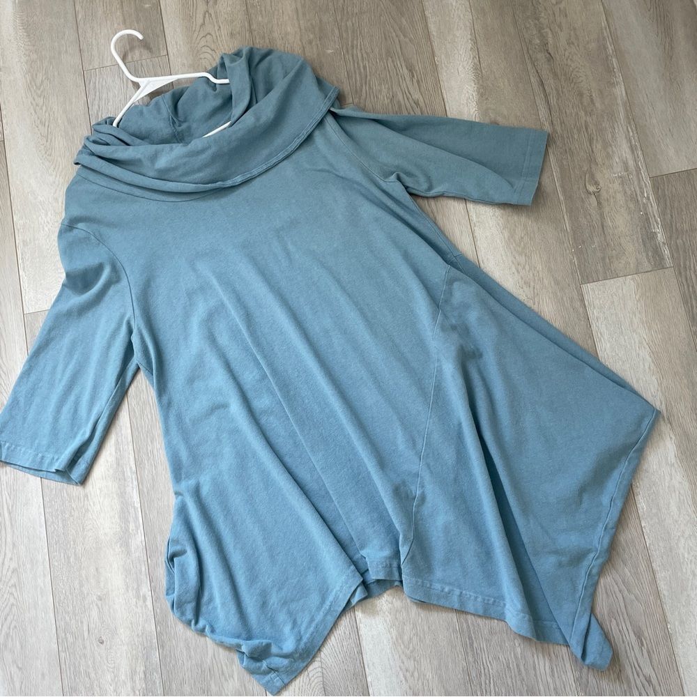 Pacificotton Asymmetric Tunic cowl neck womens Blue (medium) heavy lagenlook vtg